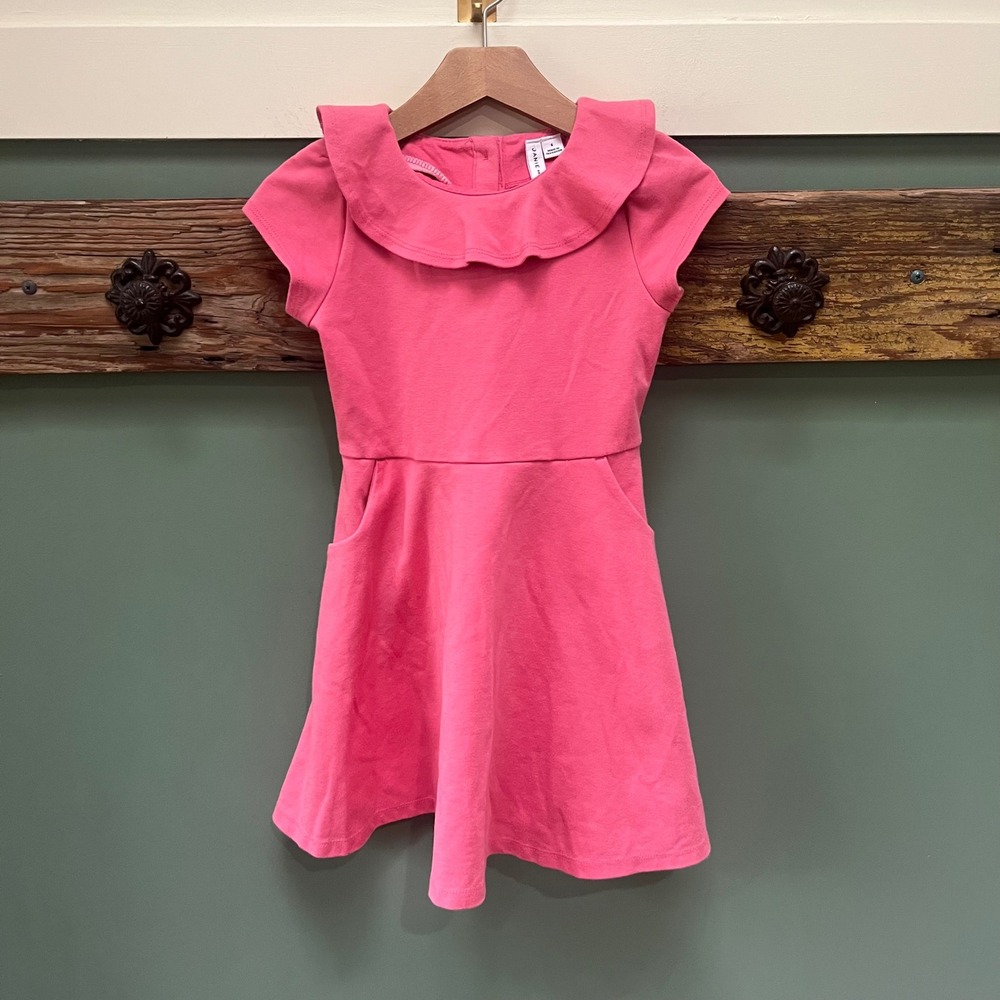 Janie and Jack Girls Pink Ruffle Collar Fit and Flare Knit Dress Size 6